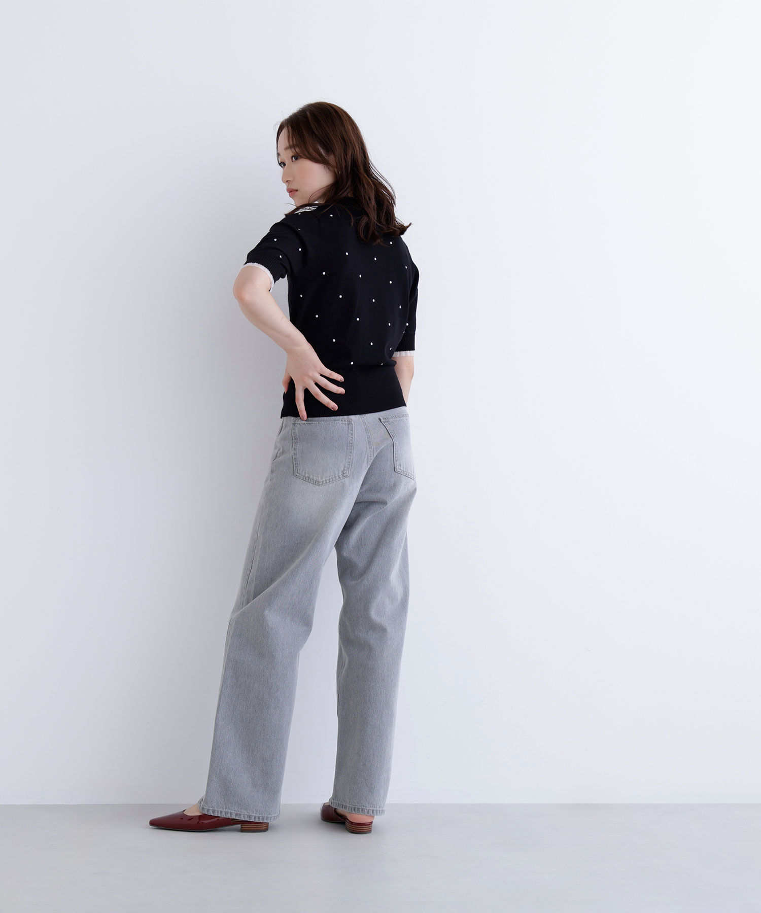  「ドット刺繍ハーフスリーブニット」|ニット・セーター|