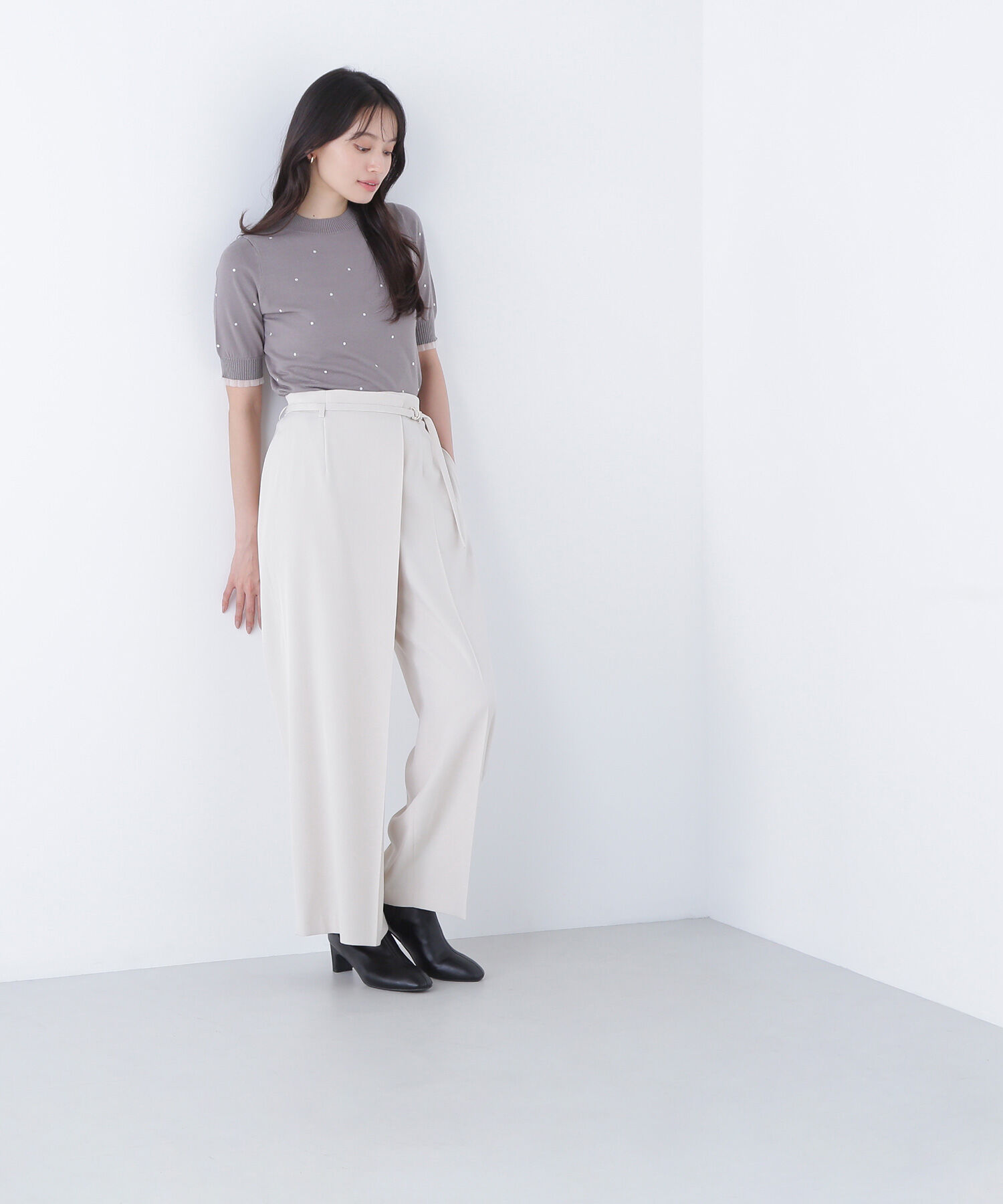  「ドット刺繍ハーフスリーブニット」|ニット・セーター|