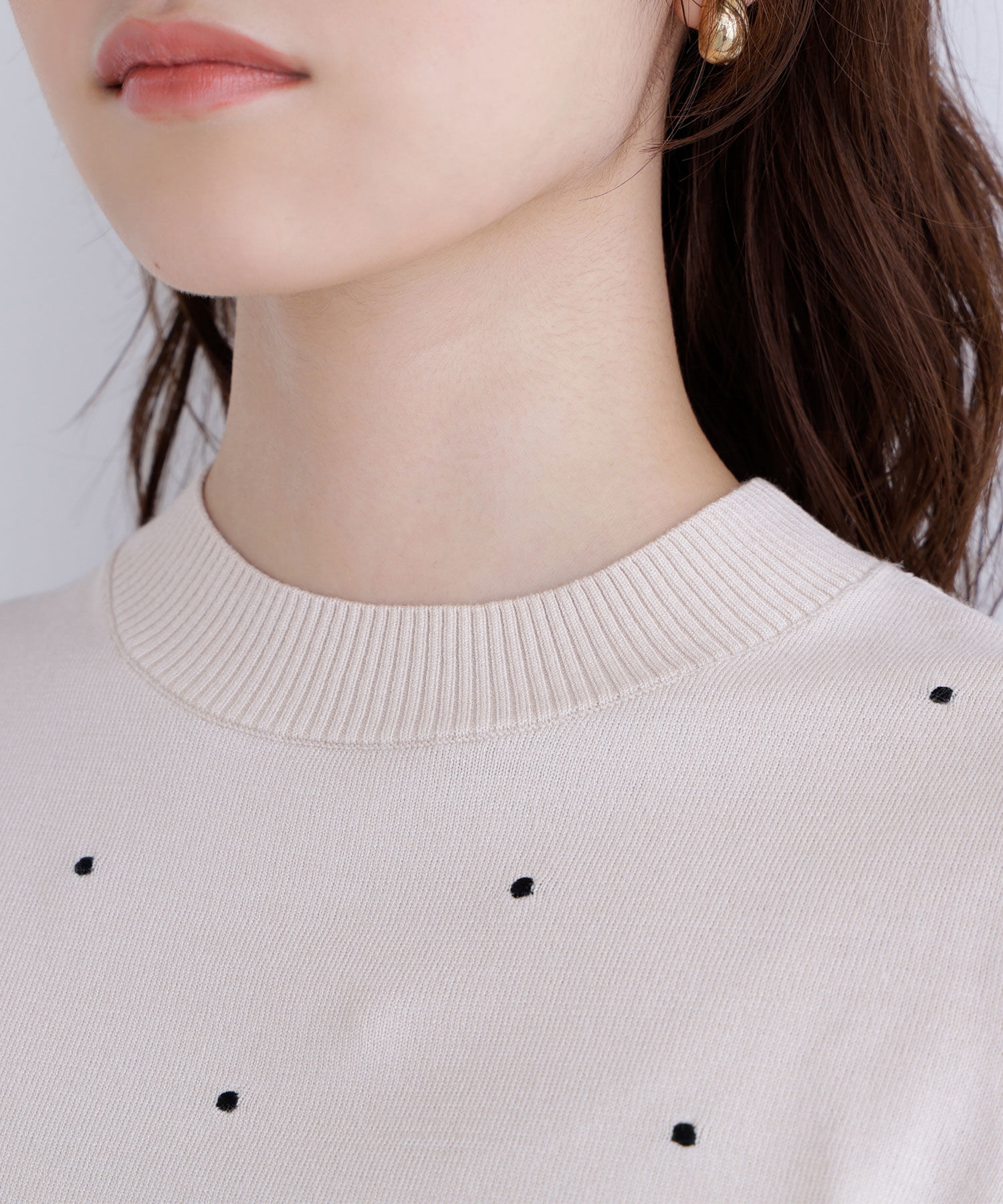  「ドット刺繍ハーフスリーブニット」|ニット・セーター|
