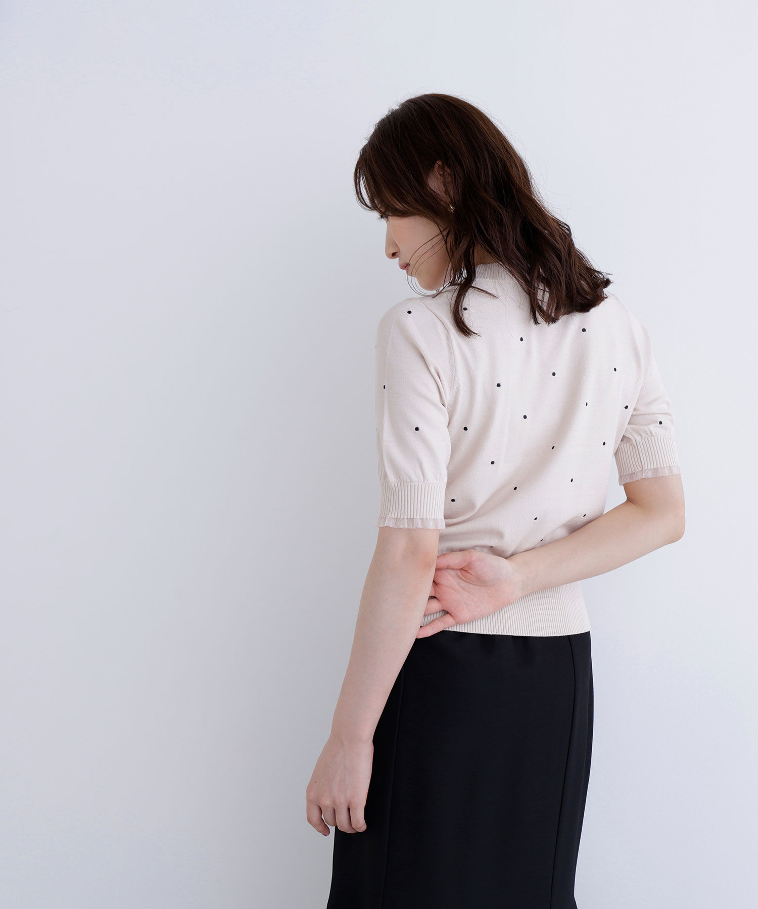 「ドット刺繍ハーフスリーブニット」|ニット・セーター|