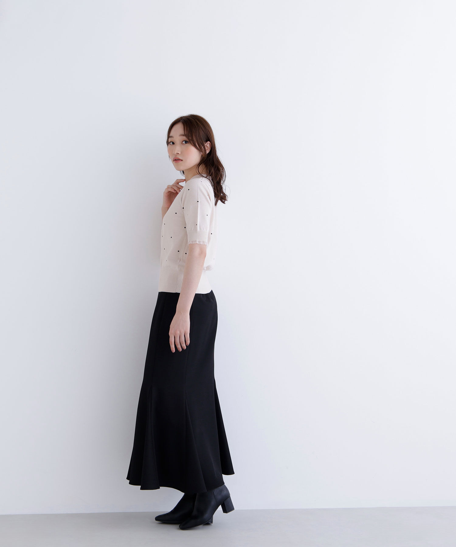  「ドット刺繍ハーフスリーブニット」|ニット・セーター|