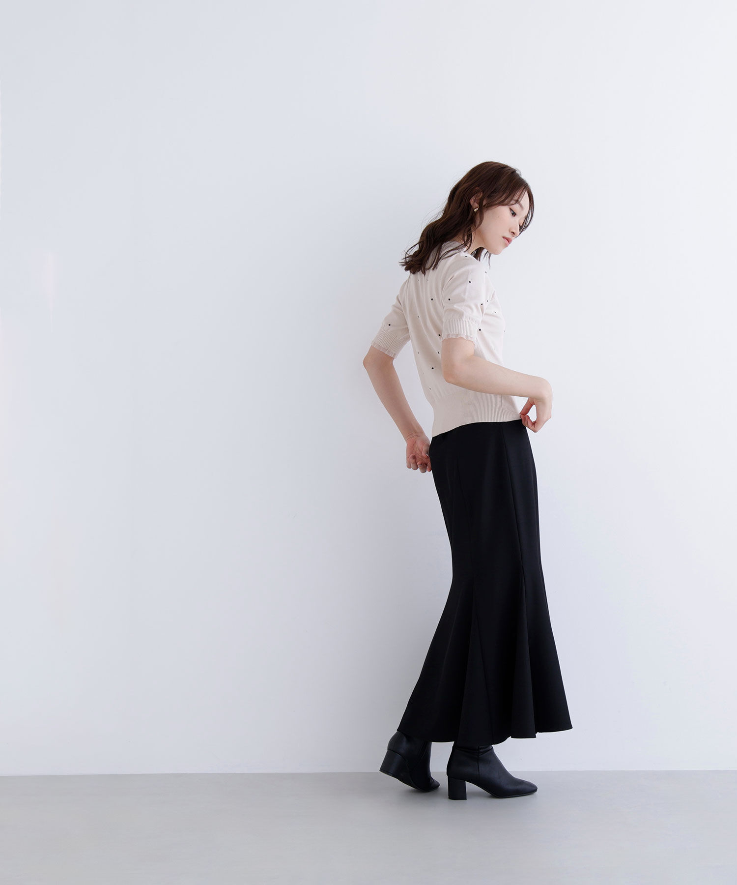  「ドット刺繍ハーフスリーブニット」|ニット・セーター|