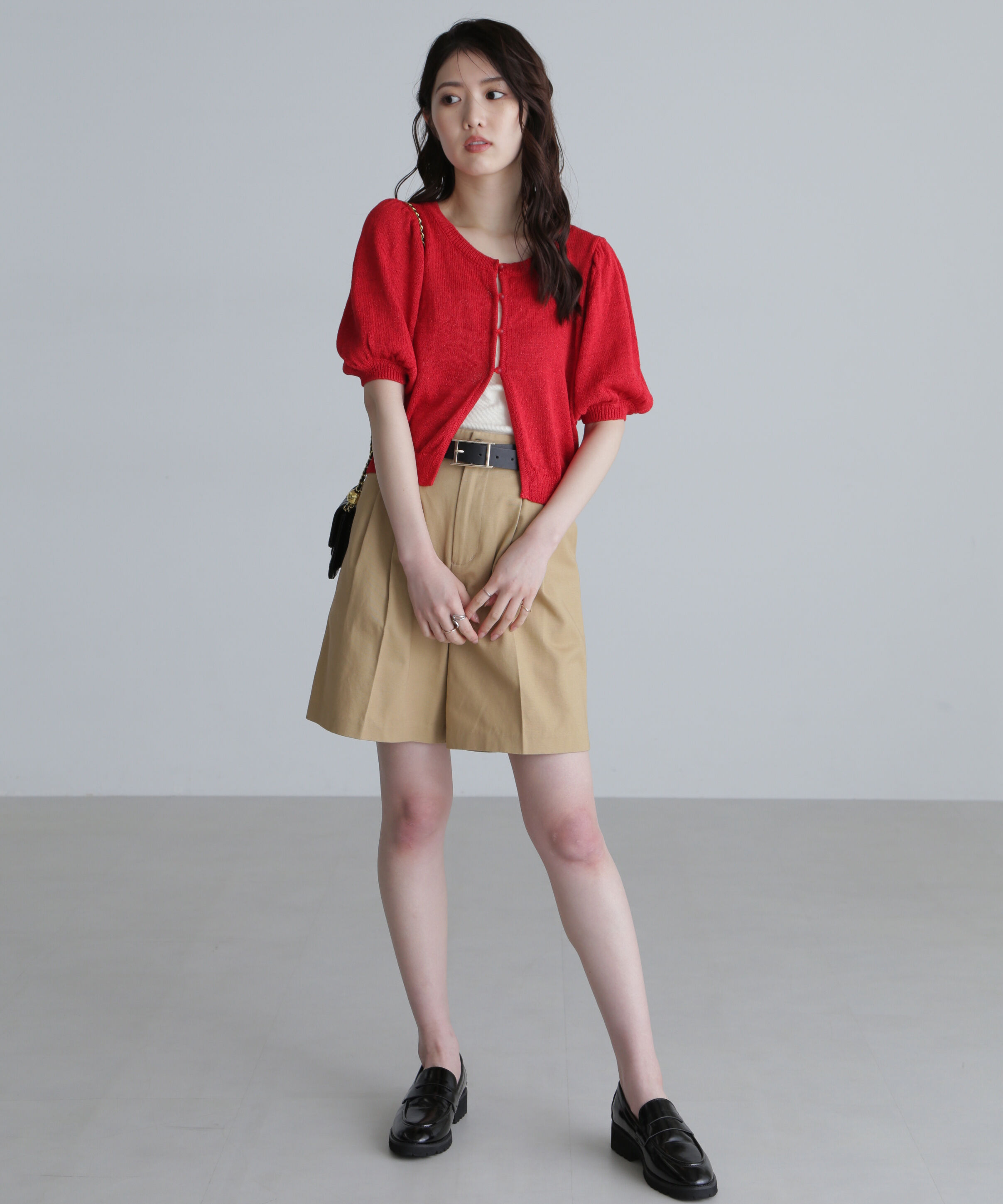  「ラメミックスパフスリーブニットカーディガン」|ニット・セーター|