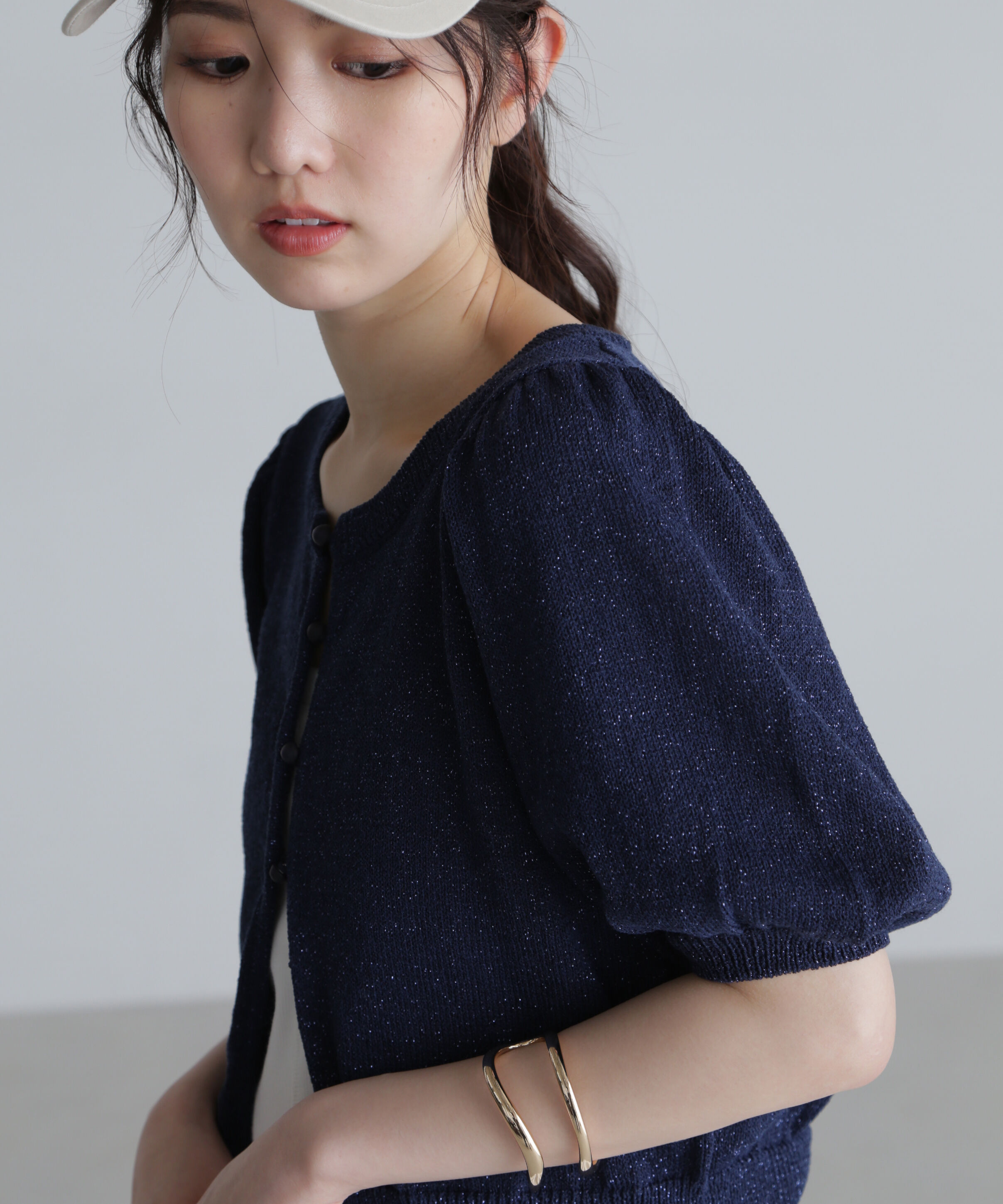  「ラメミックスパフスリーブニットカーディガン」|ニット・セーター|