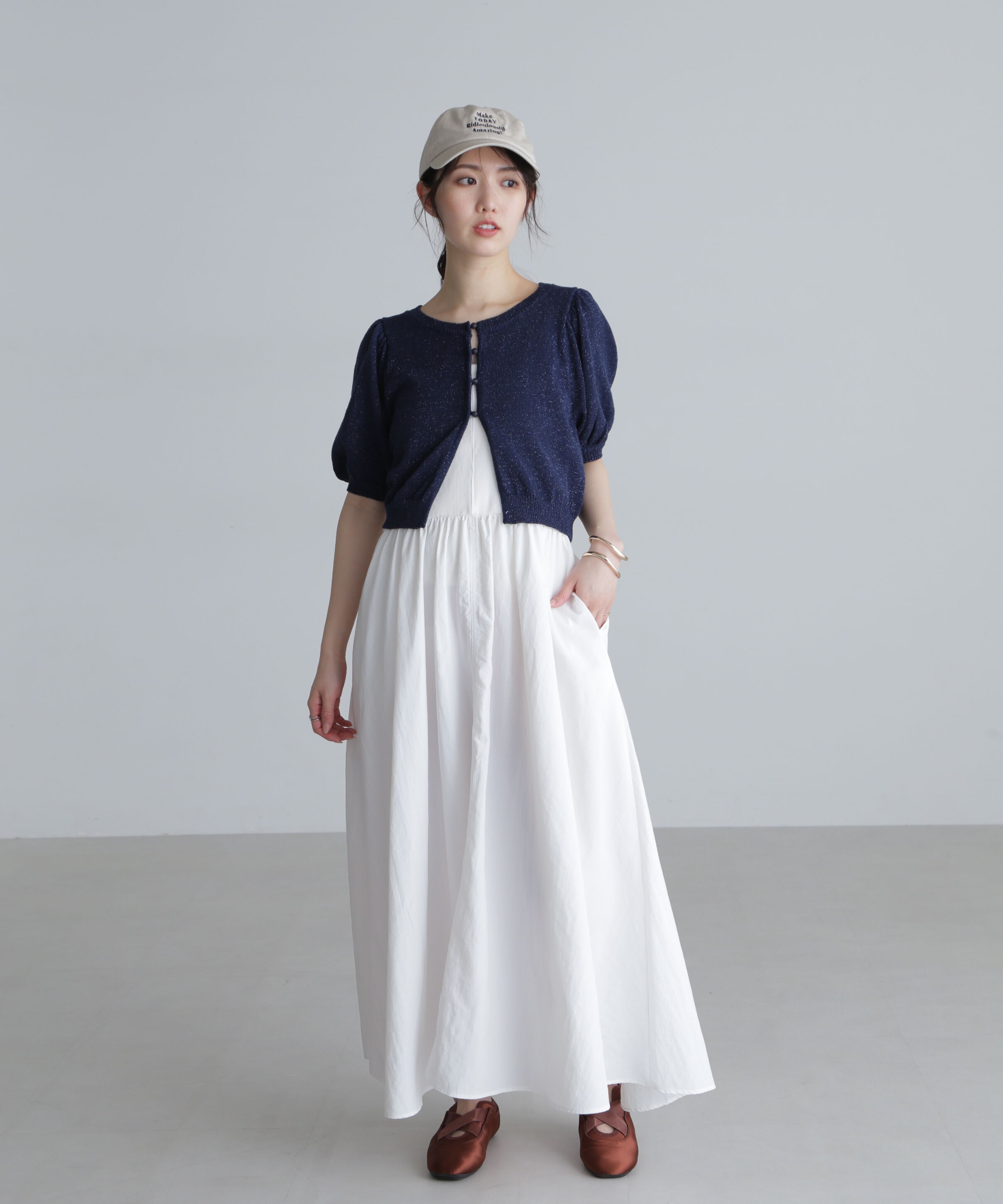  「ラメミックスパフスリーブニットカーディガン」|ニット・セーター|