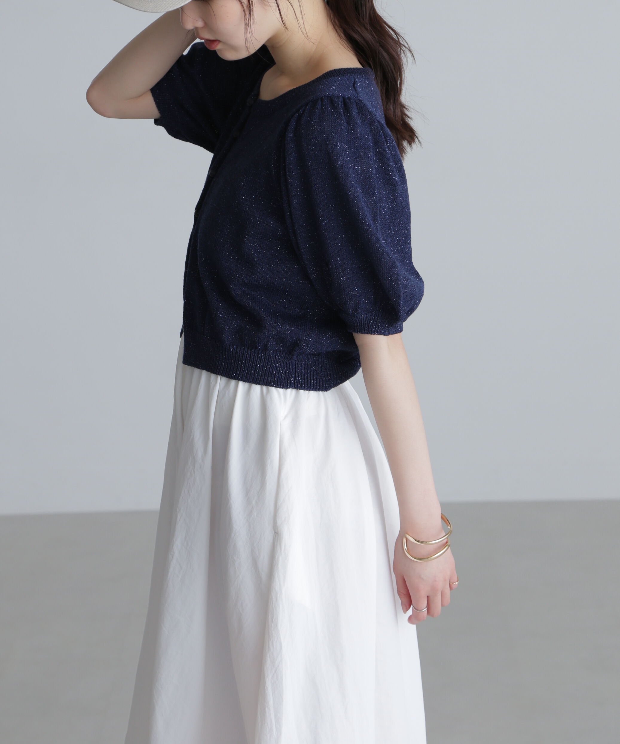  「ラメミックスパフスリーブニットカーディガン」|ニット・セーター|