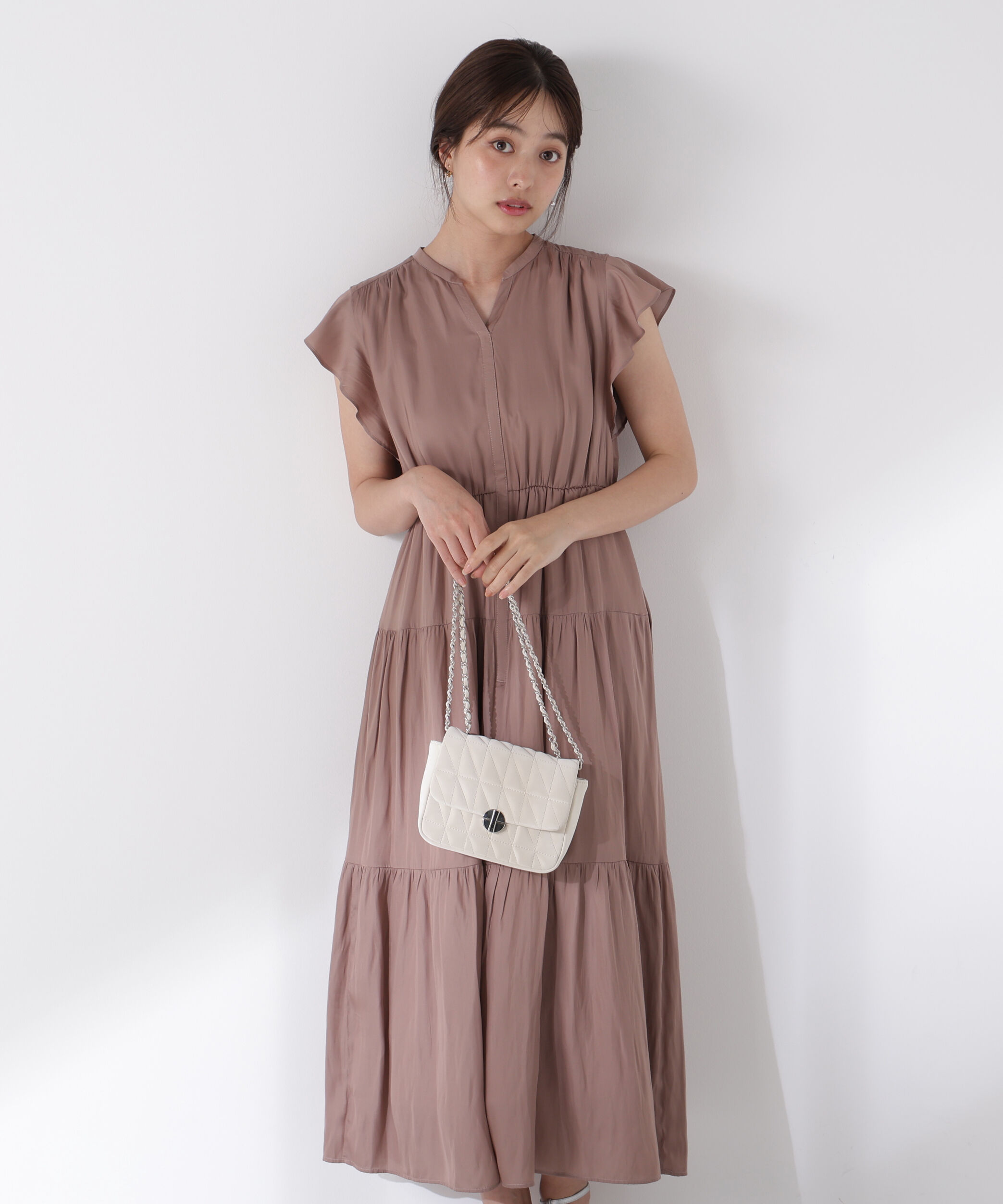 PROPORTION BODY DRESSING「リボン付きギャザーワンピース」|ワンピース|モカ1