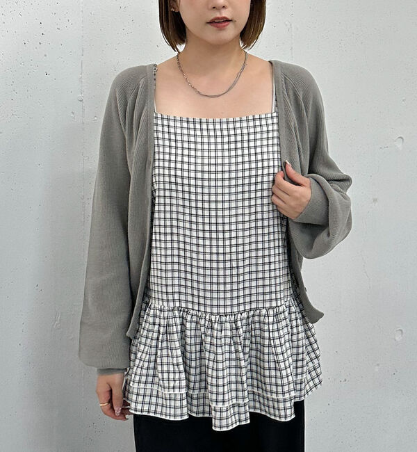 archives「片畦ニットＣＤ&times;チェックキャミチュニックＳＥＴ」|カーディガン|GRAY