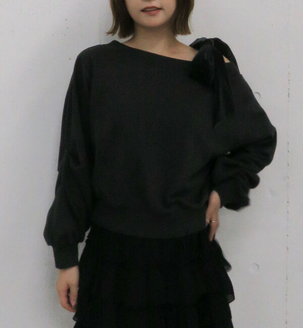 archives「ベロアリボンタックオフショルスウェット」|Tシャツ・カットソー|CHARCOAL GRAY