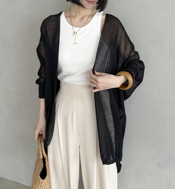 Doux archives「ウォッシャブルコットンオープンメッシュカーディガン」|カーディガン|BLACK