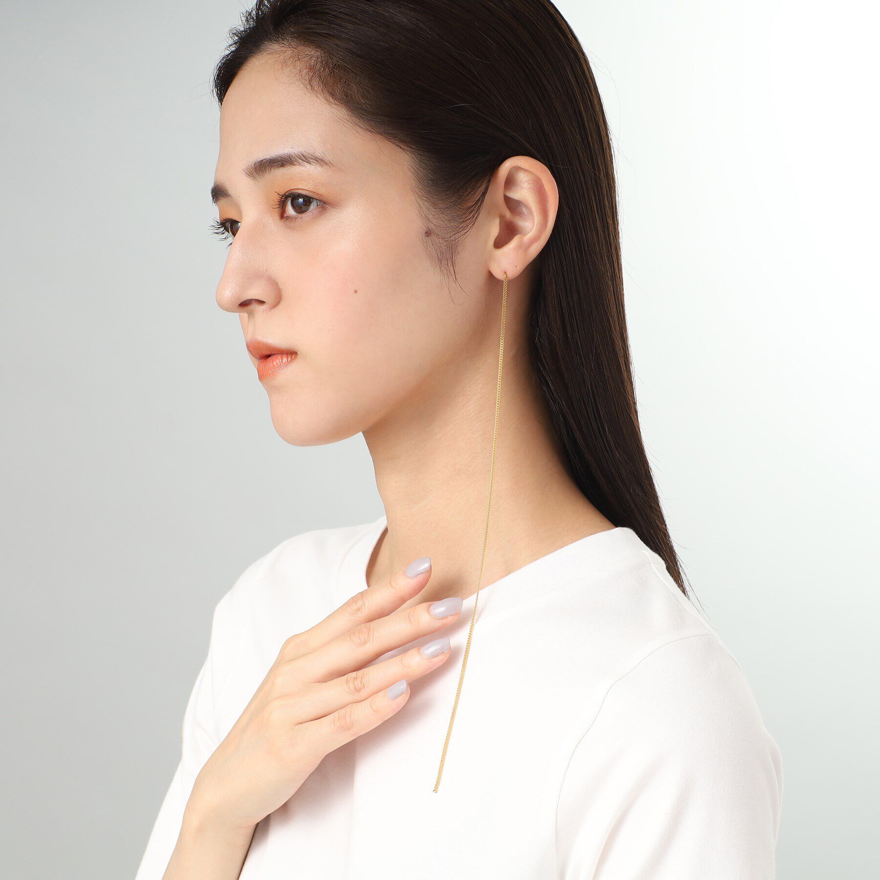 COCOSHNIK ONKITSCH「シルバー チェーンピアス フラットカーブロング（片耳用） GP」|ピアス|