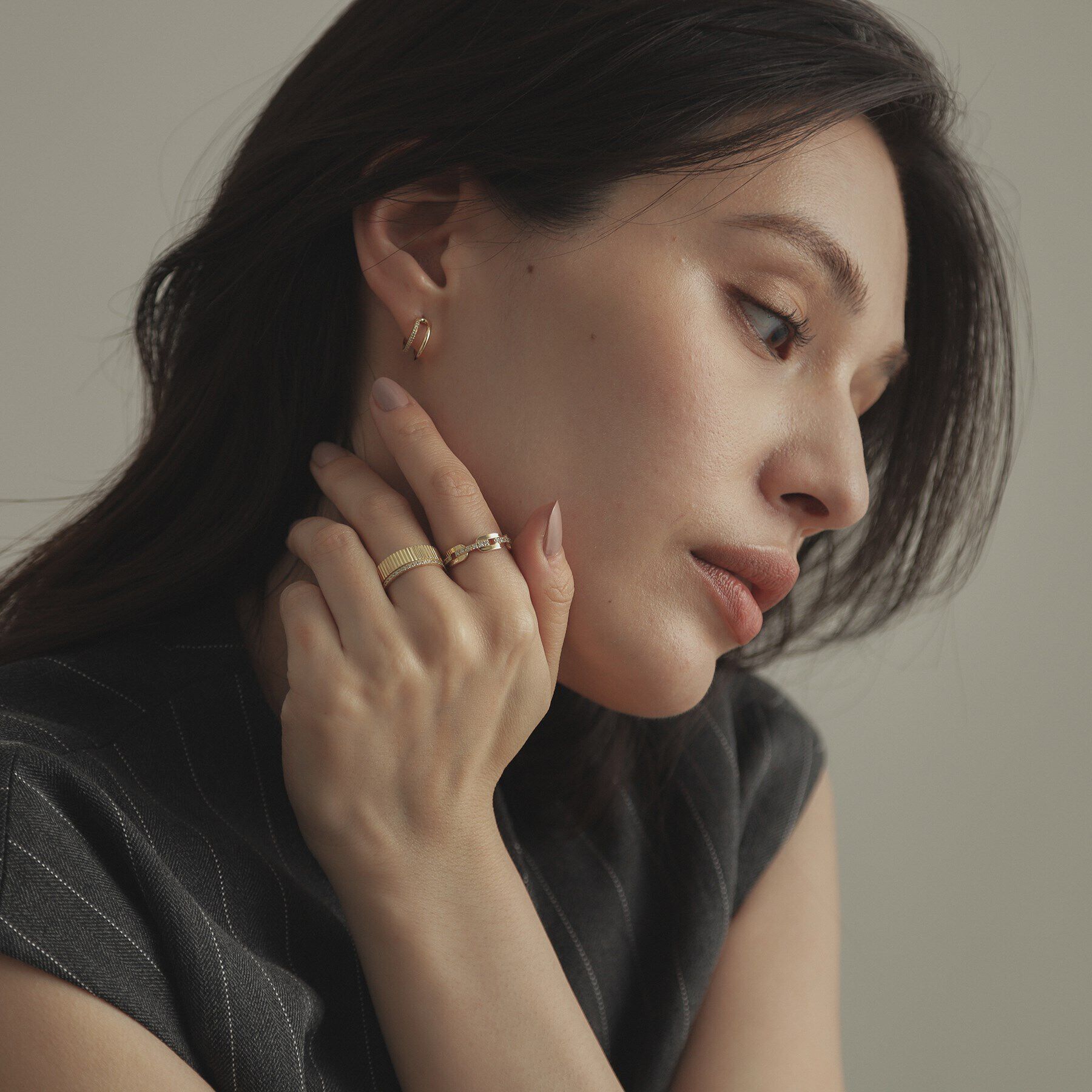 COCOSHNIK「K18ダイヤモンド ケーブルチェーンモチーフ リング」|リング|