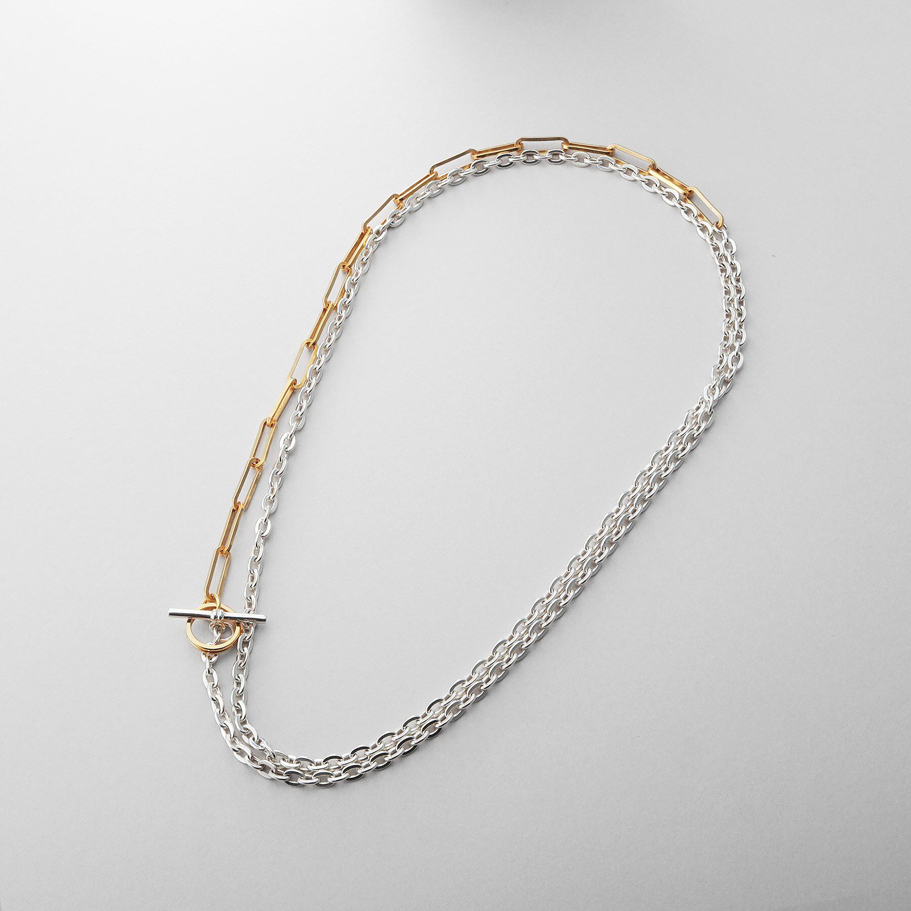 COCOSHNIK ONKITSCH「シルバー コンビカラー フラットオーバル フラットケーブルマンテルネックレス」|ネックレス|