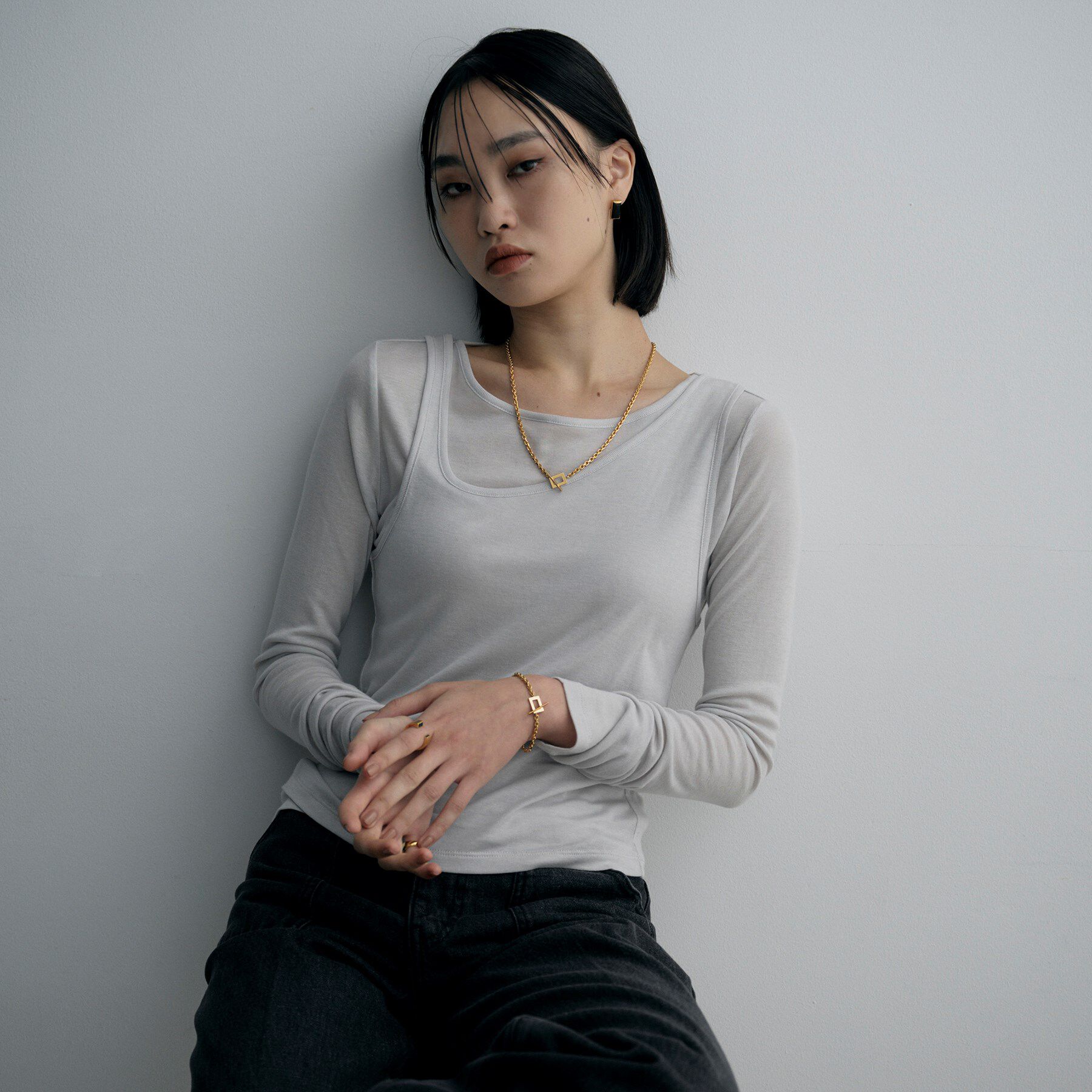 COCOSHNIK ONKITSCH「シルバー オニキス バケットカットスタッドピアス GP」|ピアス|