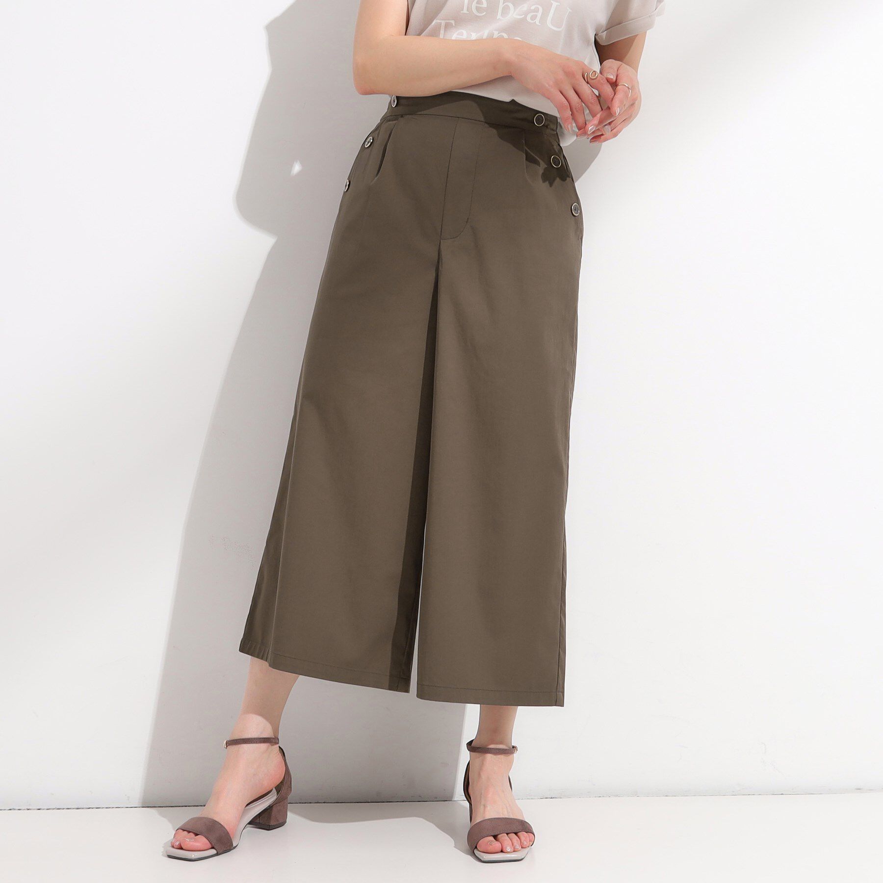 SHOO･LA･RUE「【S-LL/ひんやり/UV】すっきり見えマリン風 ガウチョパンツ」|その他|ブラウン(043)