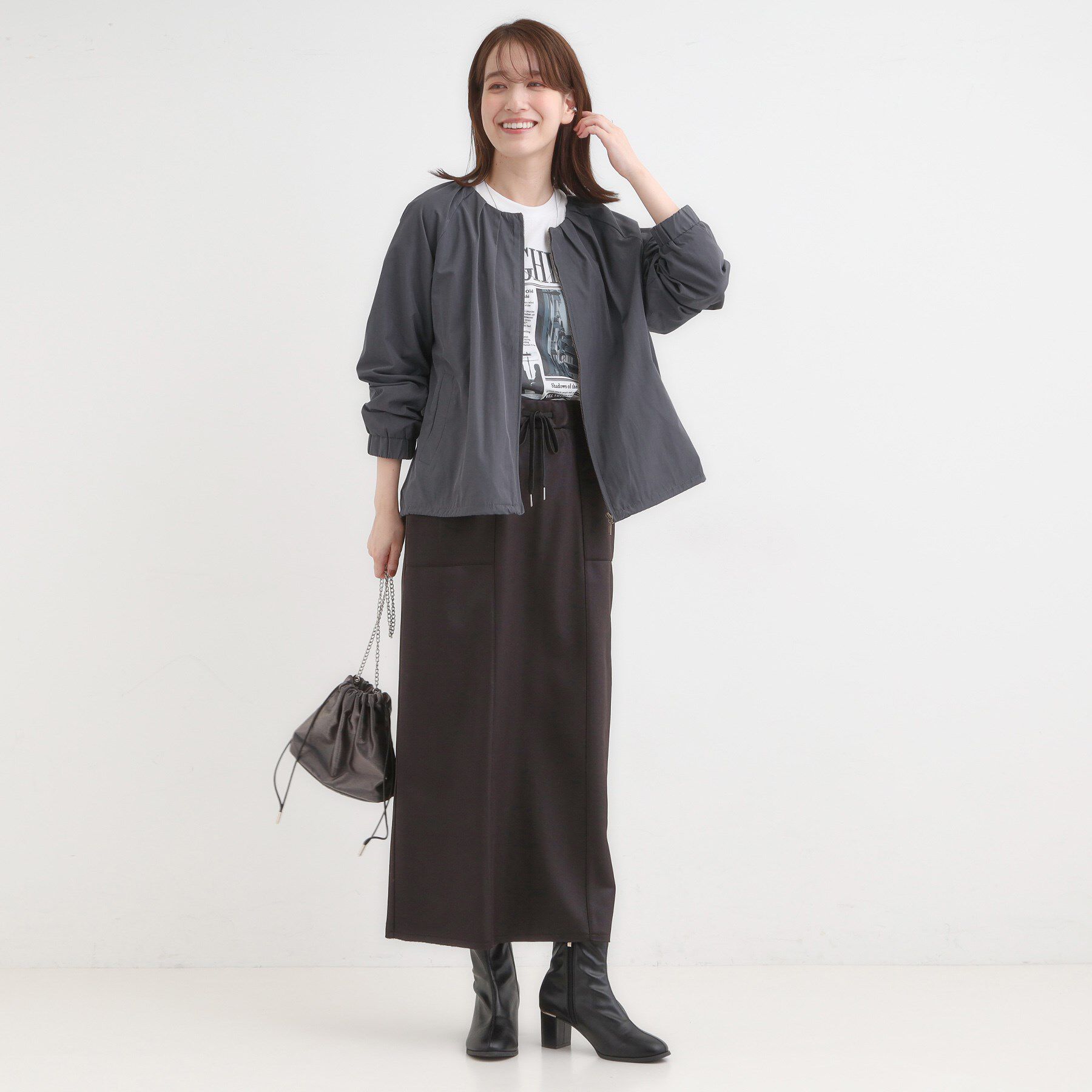 SHOO･LA･RUE「【S-LL】タック使いがこなれ見え ノーカラーブルゾン」|ブルゾン・スタジャン|