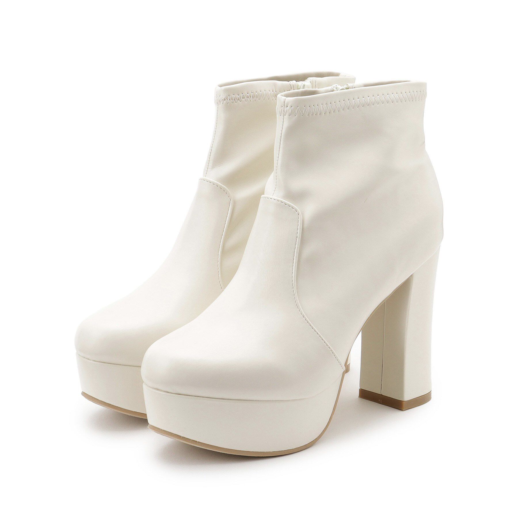 csT&P「厚底ストレッチブーツ」|ショートブーツ|アイボリー(004)