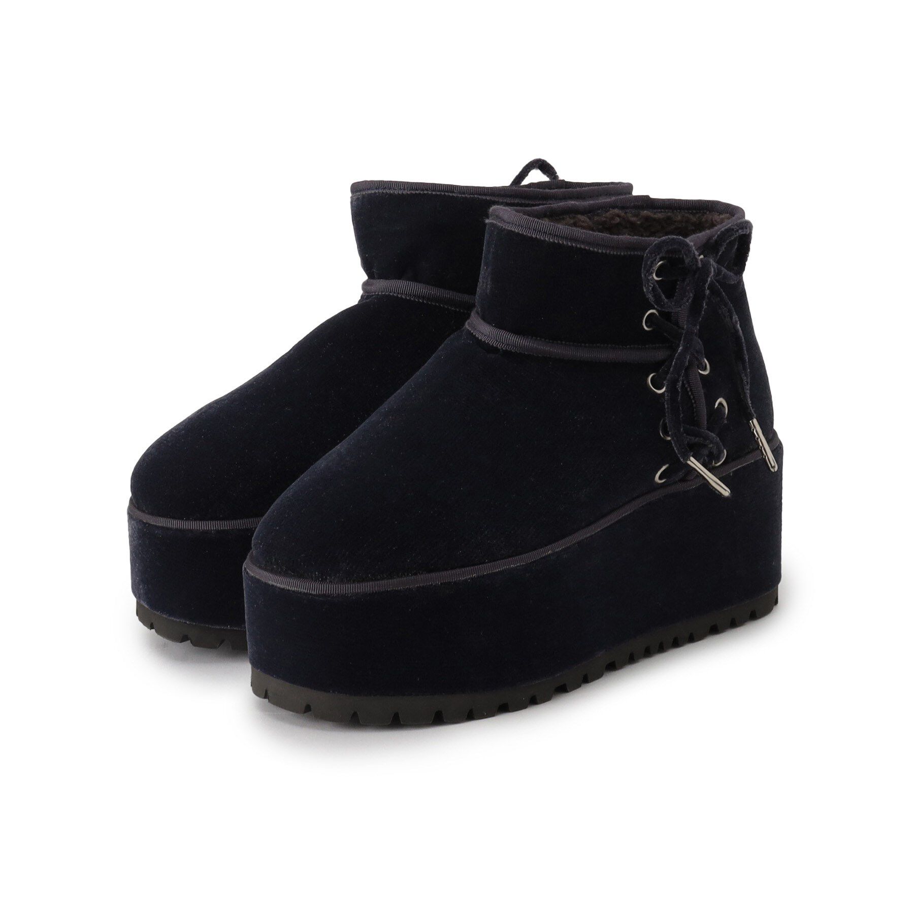 ESPERANZA「【EC先行販売】厚底レースアップリボンフェイクムートンブーツ」|ショートブーツ|