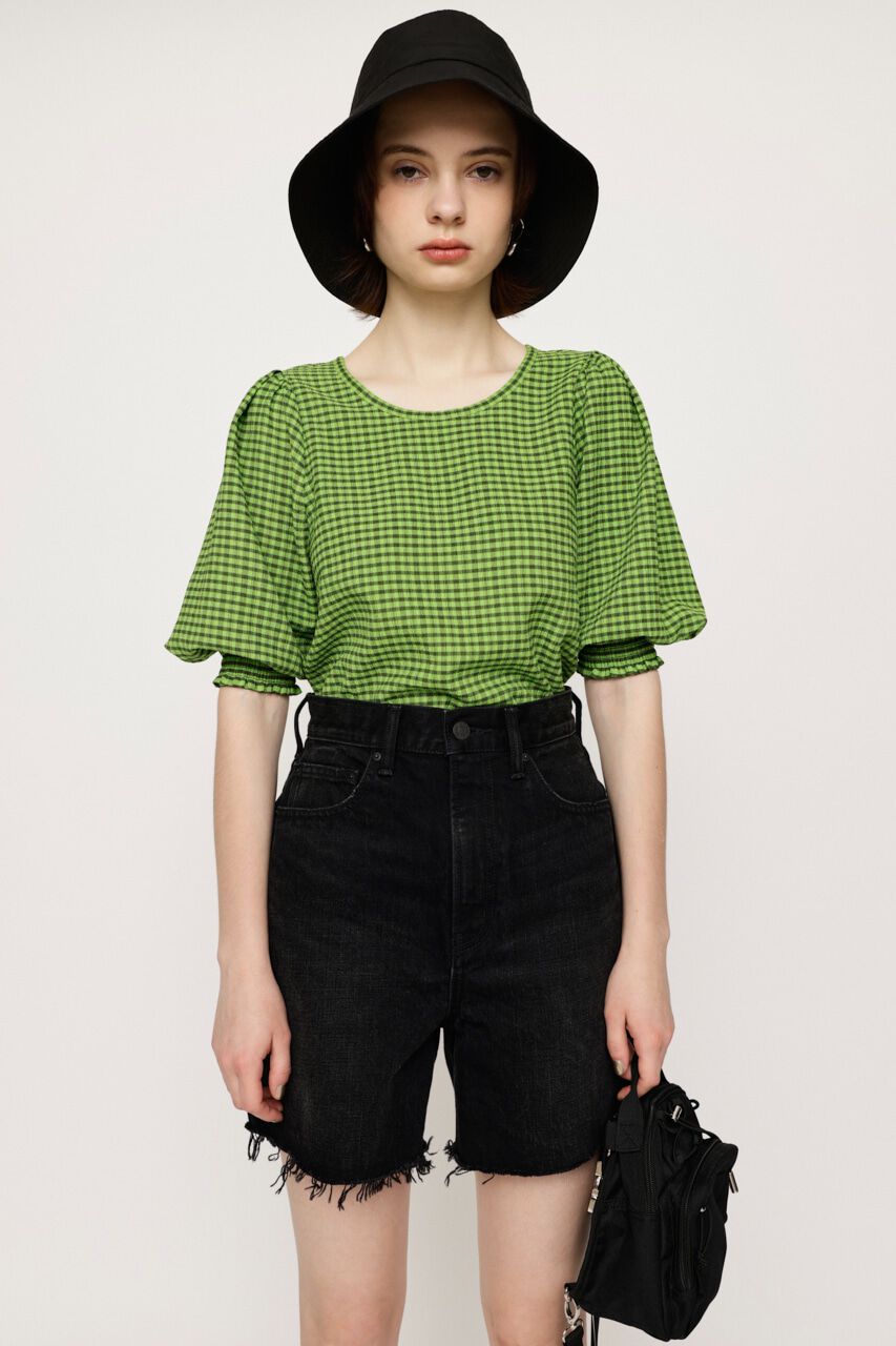SLY「VOLUME SLEEVE CHECK トップス」|Tシャツ・カットソー|M/GRN7