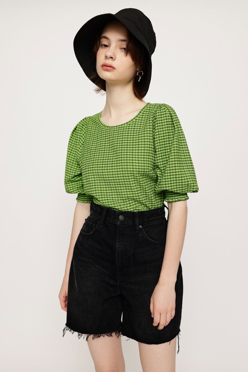 SLY「VOLUME SLEEVE CHECK トップス」|Tシャツ・カットソー|