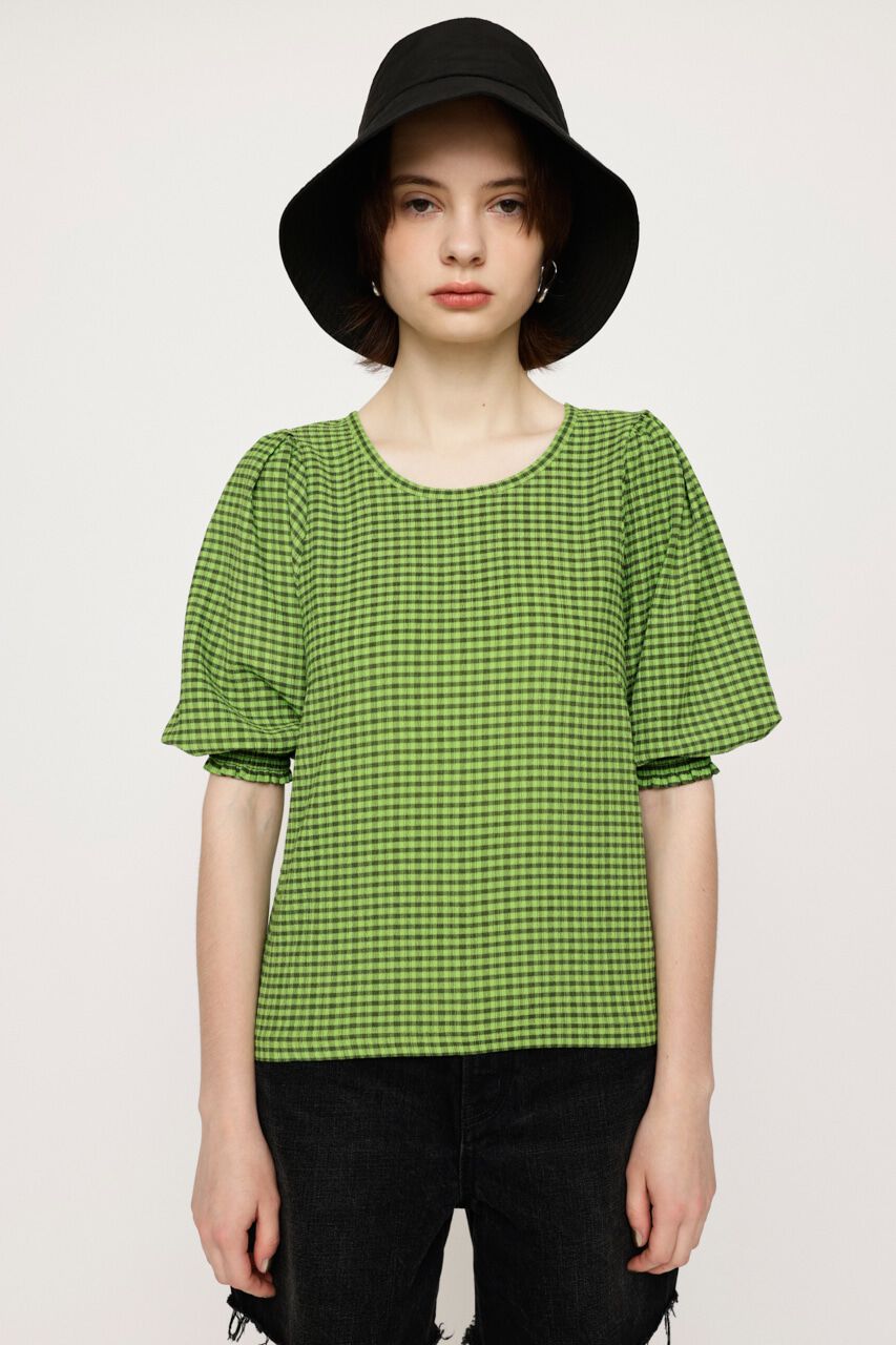 SLY「VOLUME SLEEVE CHECK トップス」|Tシャツ・カットソー|