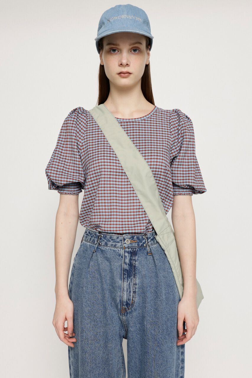SLY「VOLUME SLEEVE CHECK トップス」|Tシャツ・カットソー|M/ORG7