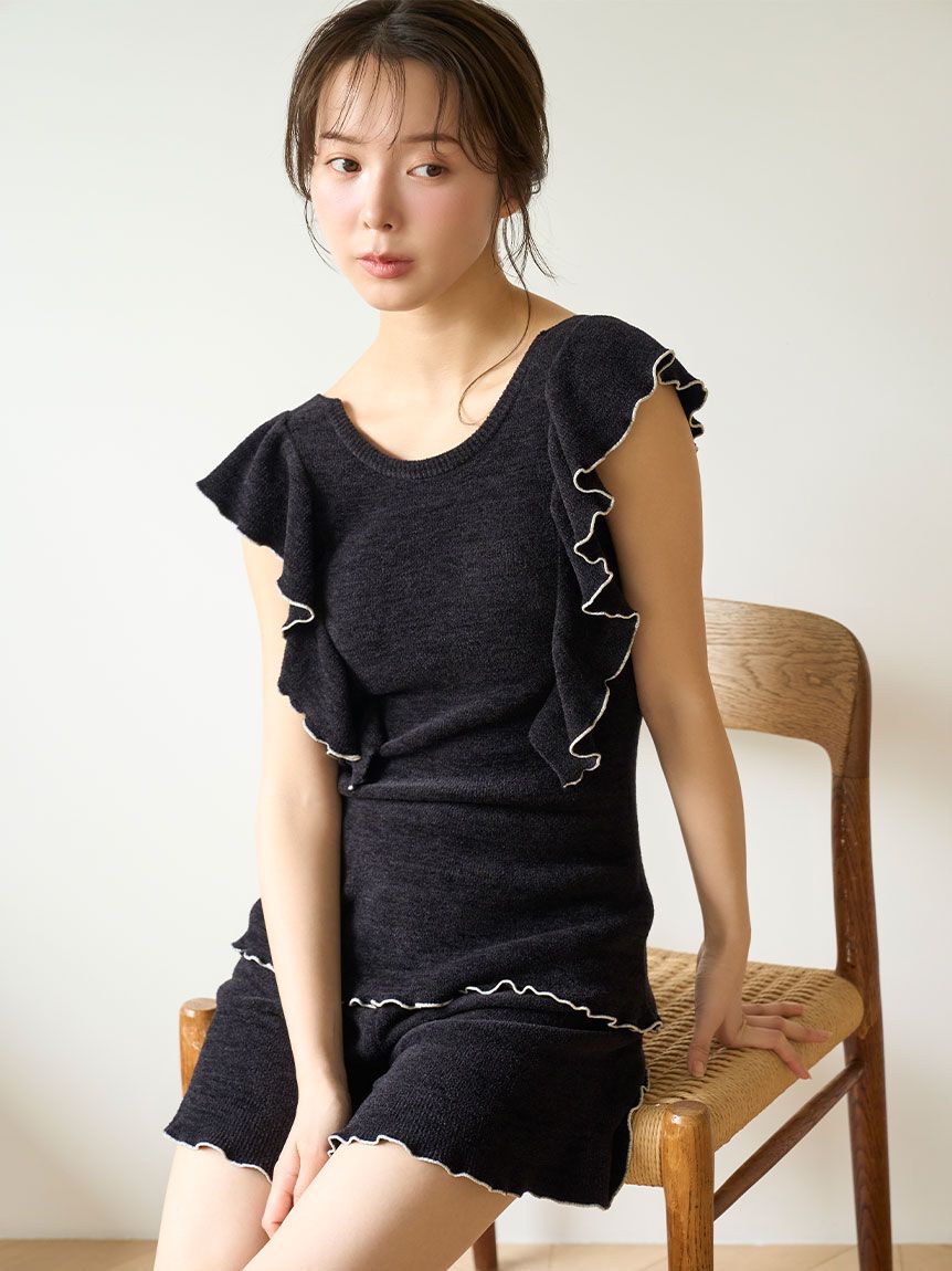 SNIDEL HOME「フリルニットセットアップ」|ルームウェア|BLK