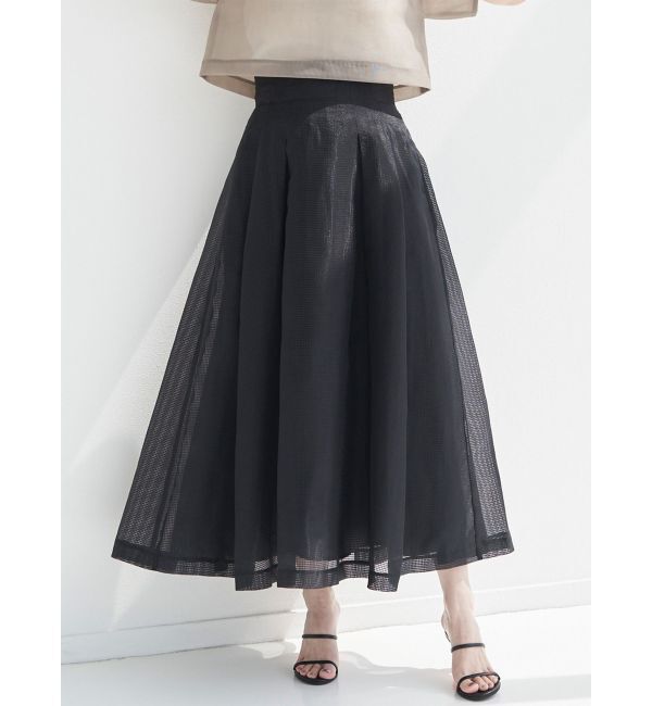 ELENDEEK「【FUJIKO&times;ELENDEEK】2WAY SHEER CHECK FLARED SK」|スカート|ブラック