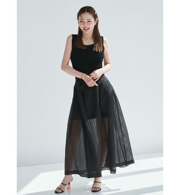 ELENDEEK「【FUJIKO&times;ELENDEEK】2WAY SHEER CHECK FLARED SK」|スカート|