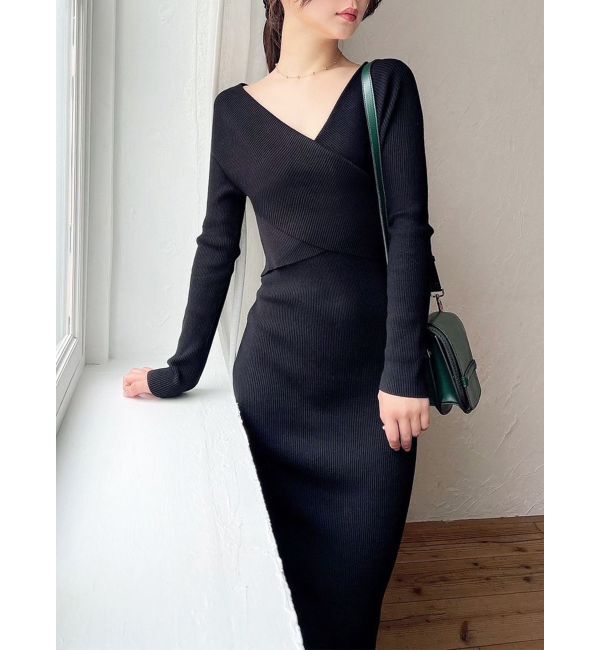 RESEXXY「フロントクロスニットタイトワンピース」|ワンピース|ブラック