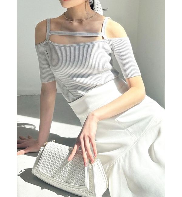 RESEXXY「ストリングデザインニットトップス」|ニット・セーター|ライトグレー