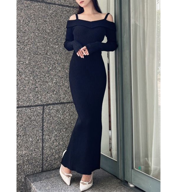 RESEXXY「オフショルタイトロングニットワンピース」|ワンピース|ブラック