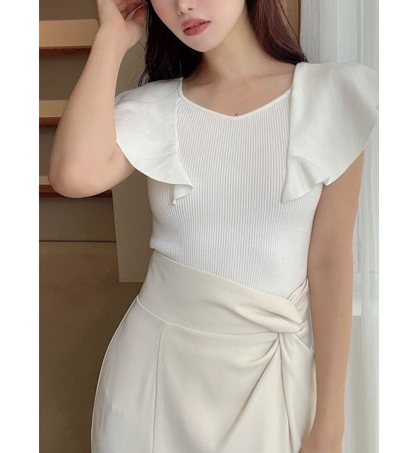 RESEXXY「ラッフルニットトップス」|ニット・セーター|ホワイト