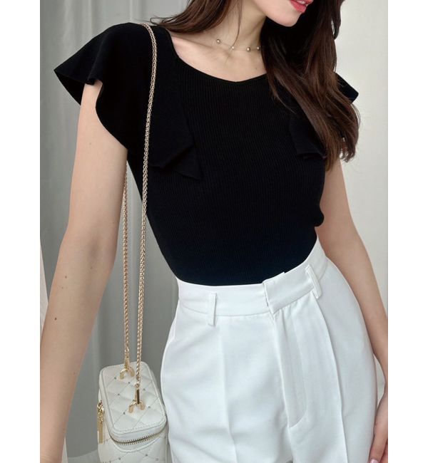 RESEXXY「ラッフルニットトップス」|ニット・セーター|ブラック