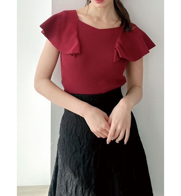 RESEXXY「ラッフルニットトップス」|ニット・セーター|レッド