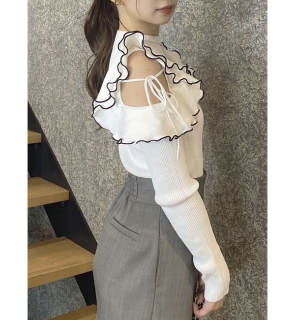 dazzlin「ショルダーオープンフリルニット」|ニット・セーター|オフホワイト