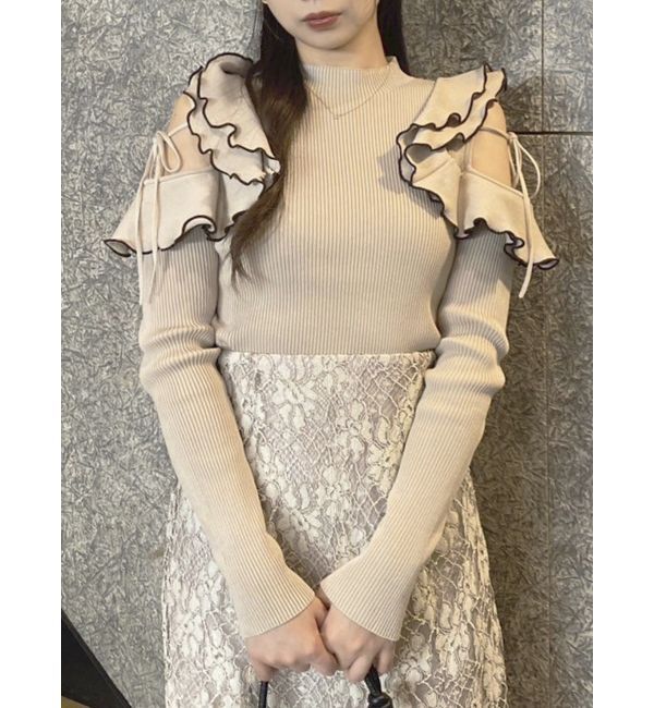 dazzlin「ショルダーオープンフリルニット」|ニット・セーター|ベージュ