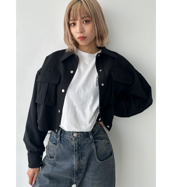 EMODA「ドローストリングクロップシャツ」|シャツ・ブラウス|ブラック