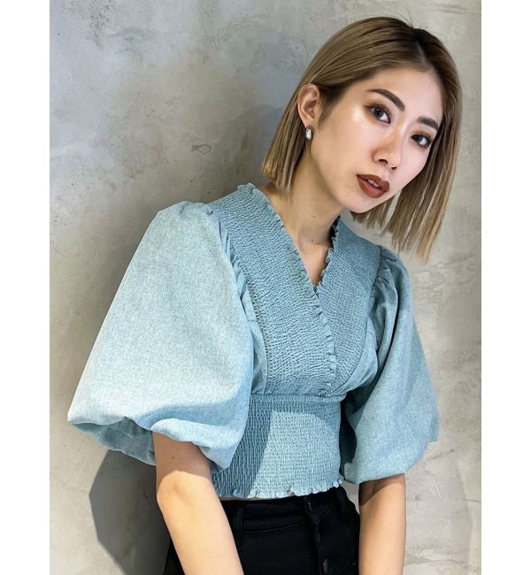 EMODA「シャーリングミニトップ」|シャツ・ブラウス|ブルー