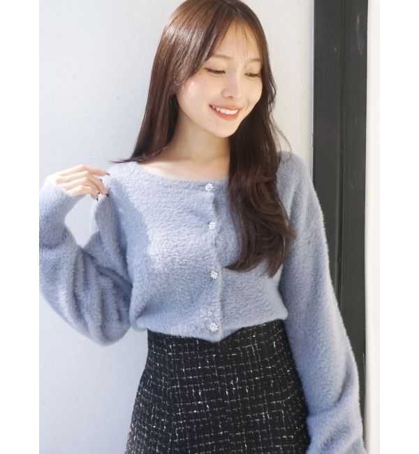 MERCURYDUO「ミニシャギービジューボタンカーディガン」|カーディガン|