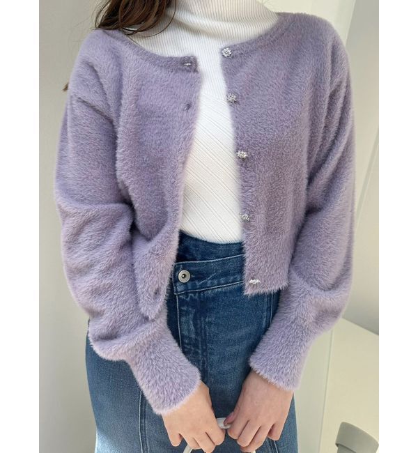 MERCURYDUO「ミニシャギービジューボタンカーディガン」|カーディガン|