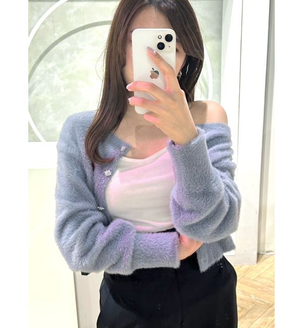 MERCURYDUO「ミニシャギービジューボタンカーディガン」|カーディガン|