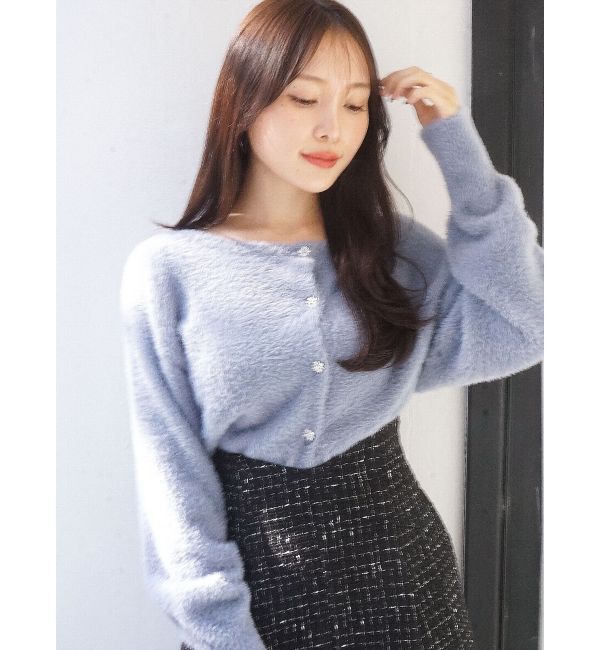 MERCURYDUO「ミニシャギービジューボタンカーディガン」|カーディガン|