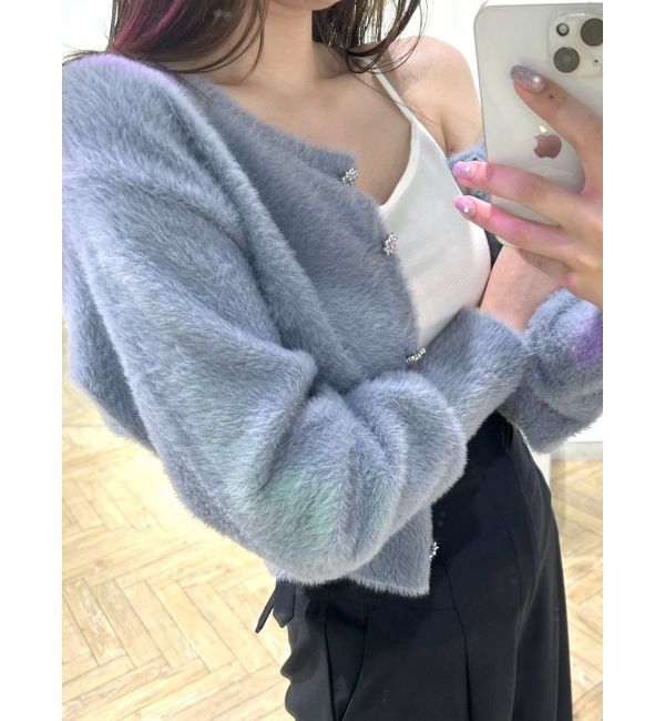 MERCURYDUO「ミニシャギービジューボタンカーディガン」|カーディガン|