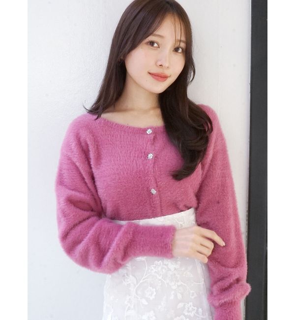 MERCURYDUO「ミニシャギービジューボタンカーディガン」|カーディガン|