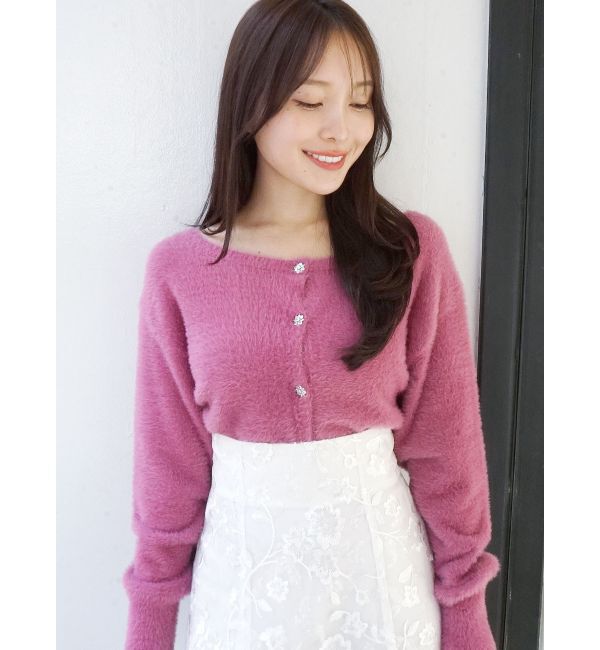 MERCURYDUO「ミニシャギービジューボタンカーディガン」|カーディガン|