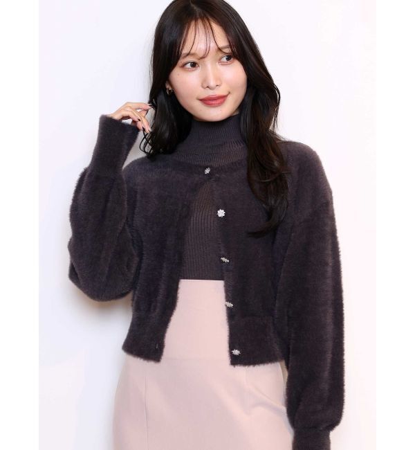 MERCURYDUO「ミニシャギービジューボタンカーディガン」|カーディガン|