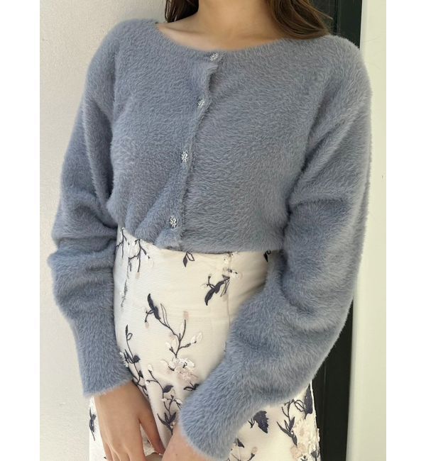 MERCURYDUO「ミニシャギービジューボタンカーディガン」|カーディガン|ブルー