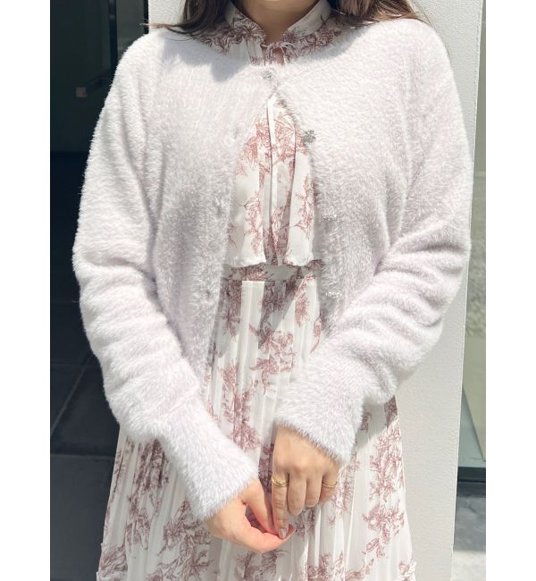 MERCURYDUO「ミニシャギービジューボタンカーディガン」|カーディガン|ラベンダー