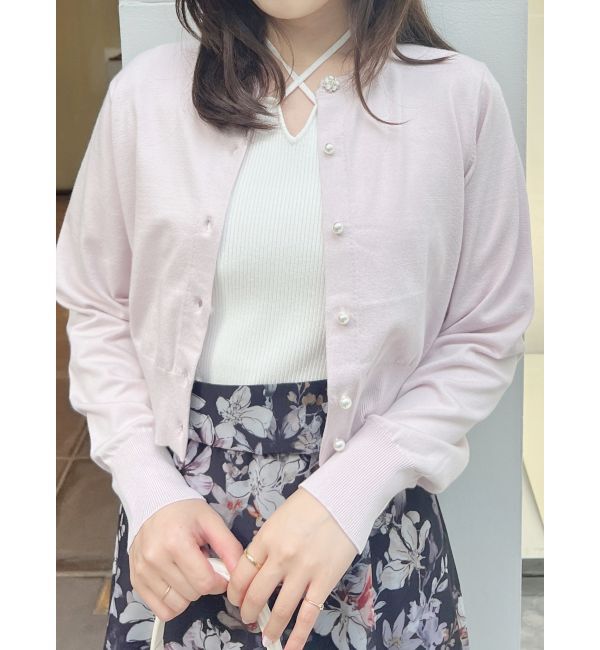 MERCURYDUO「ビジューボタンニットカーディガン」|カーディガン|ピンク